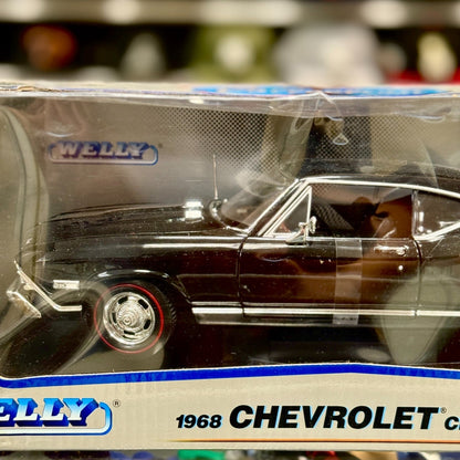 WELLY 1968 Chevrolet Chevelle SS 454 Black 1/18 Scale Diecast Model Car | New - Product Image