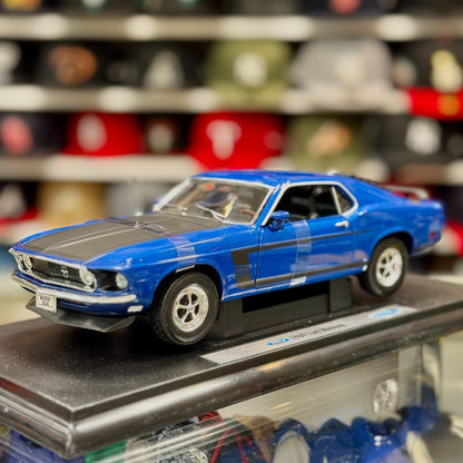 WELLY 1969 Ford Mustang Boss 302 Blue 1/18 Scale Diecast Model Car | New - Product Image